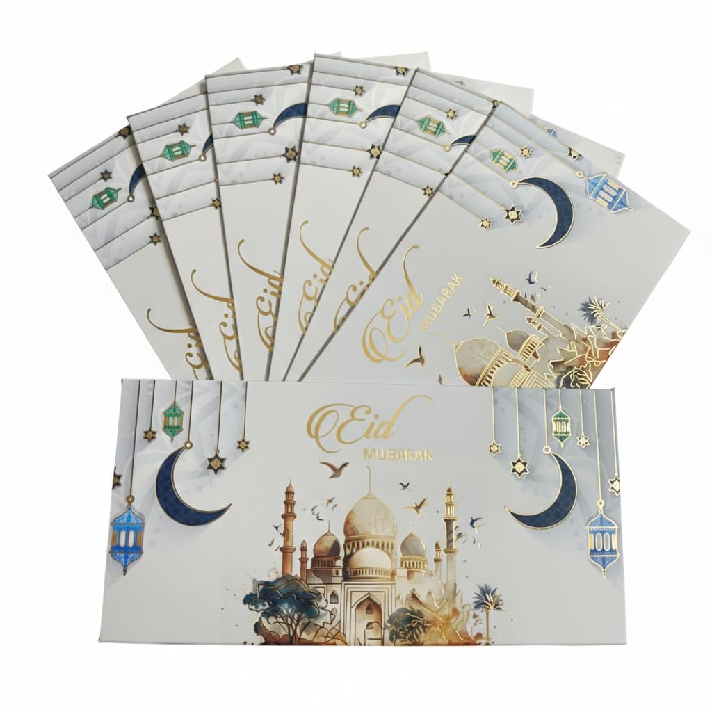 Pack of 10 Elegant Shagun Envelopes with golden leaf work | 18.5 cm x 8.0 cm Size, Perfect for Gifting money to loved once for Eid-image-8