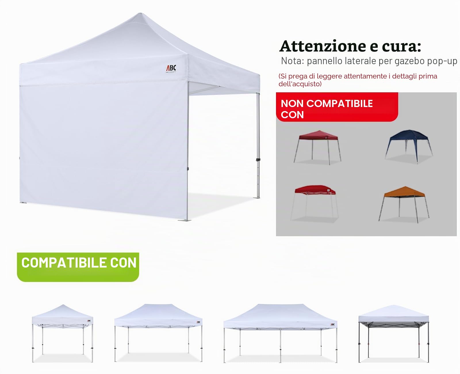 ABCCANOPY Pannello laterale per gazebo a gamba dritta 3 x 3 m, 1 confezione solo parete laterale (bianco)