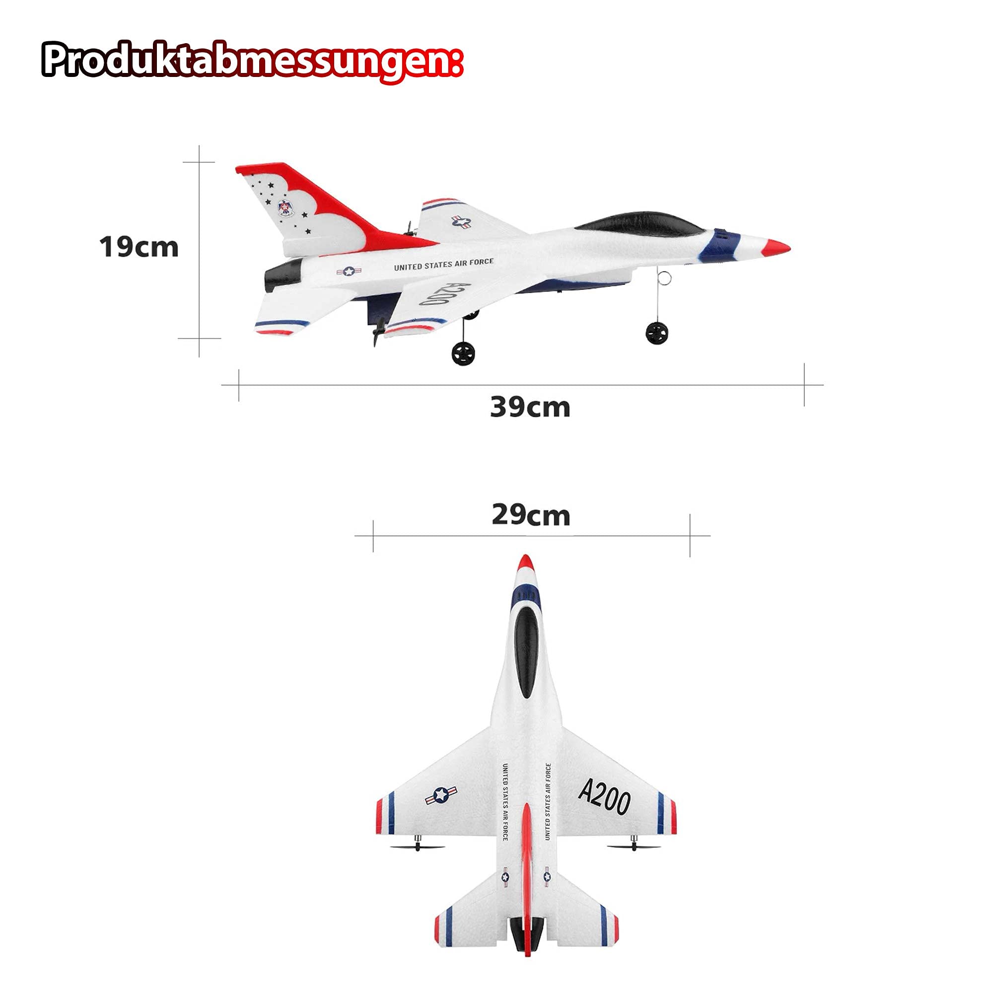 RC ferngesteuertes WL-Toys Flugzeug A200 F-16B Elektro-Jet 1:16, 40cm Flieger m. Fernsteuerung, Akku u. Gyro, Hochwertiger Kampfjet F-16 Modell-Flugzeug, Outdoor, Kinder, Erwachsene, Anfänger, Sammler