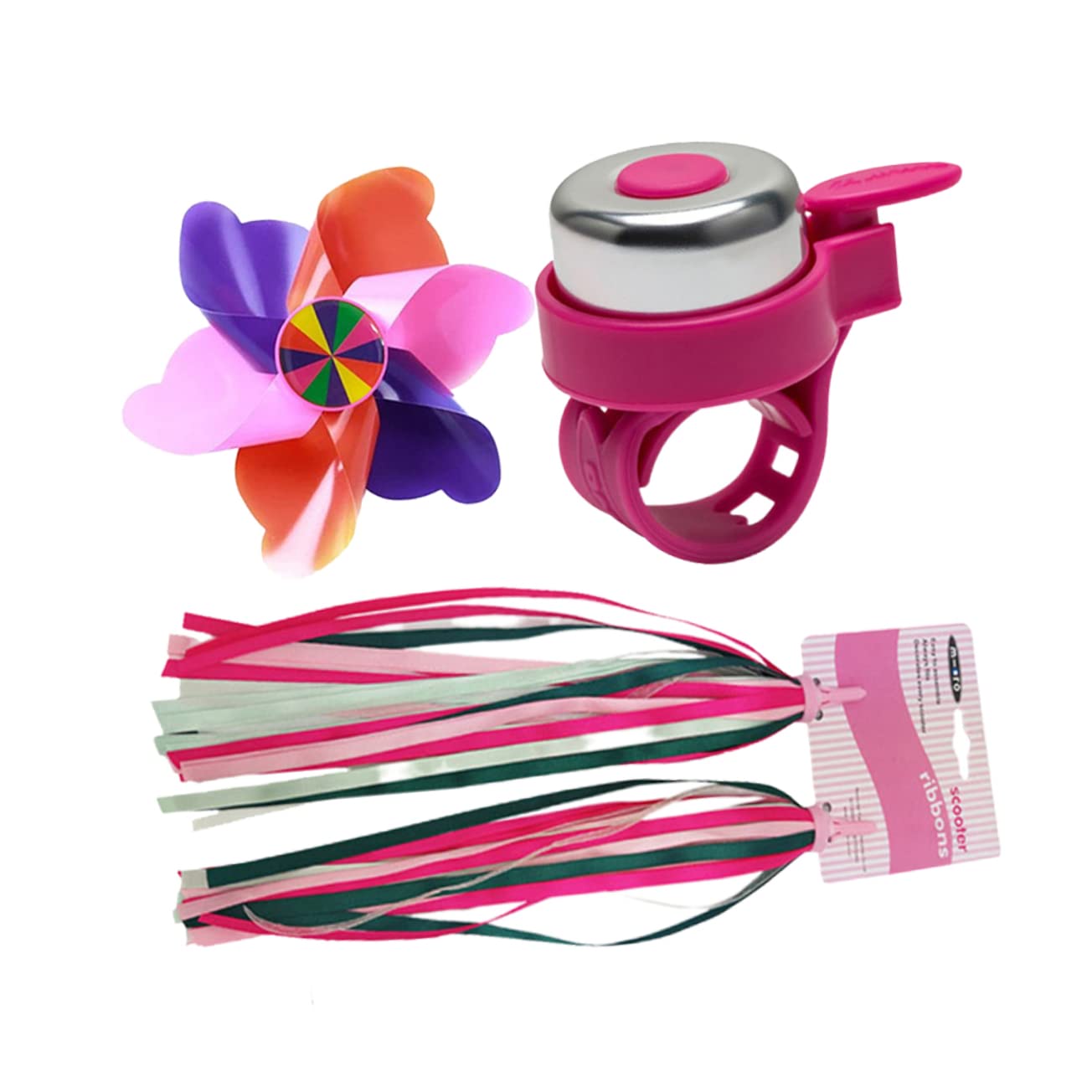 SUPVOX 3Pcs Bike Accessories Set Pink Handlebar Bell with Streamers Windmill Creative Tassels for Bicycles and Scooters Fun Riding Decorations for Boys