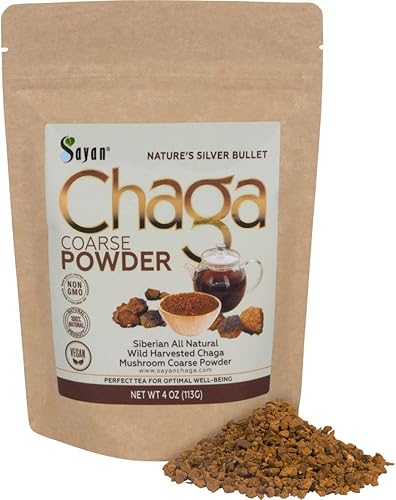 Sayan Polvo de chaga grueso siberiano crudo de 4 onzas (3.99 oz) de té de hongos cosechados salvajes, potente suplemento antioxidante adaptógeno