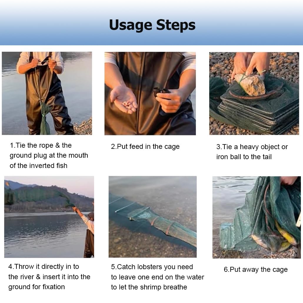 2 Juegos de trampas for camarones y cangrejos de 7,9 a 52,5 pies de Largo, trampas for Peces, Red de Pesca, Captura automáticamente más Peces fácilmente