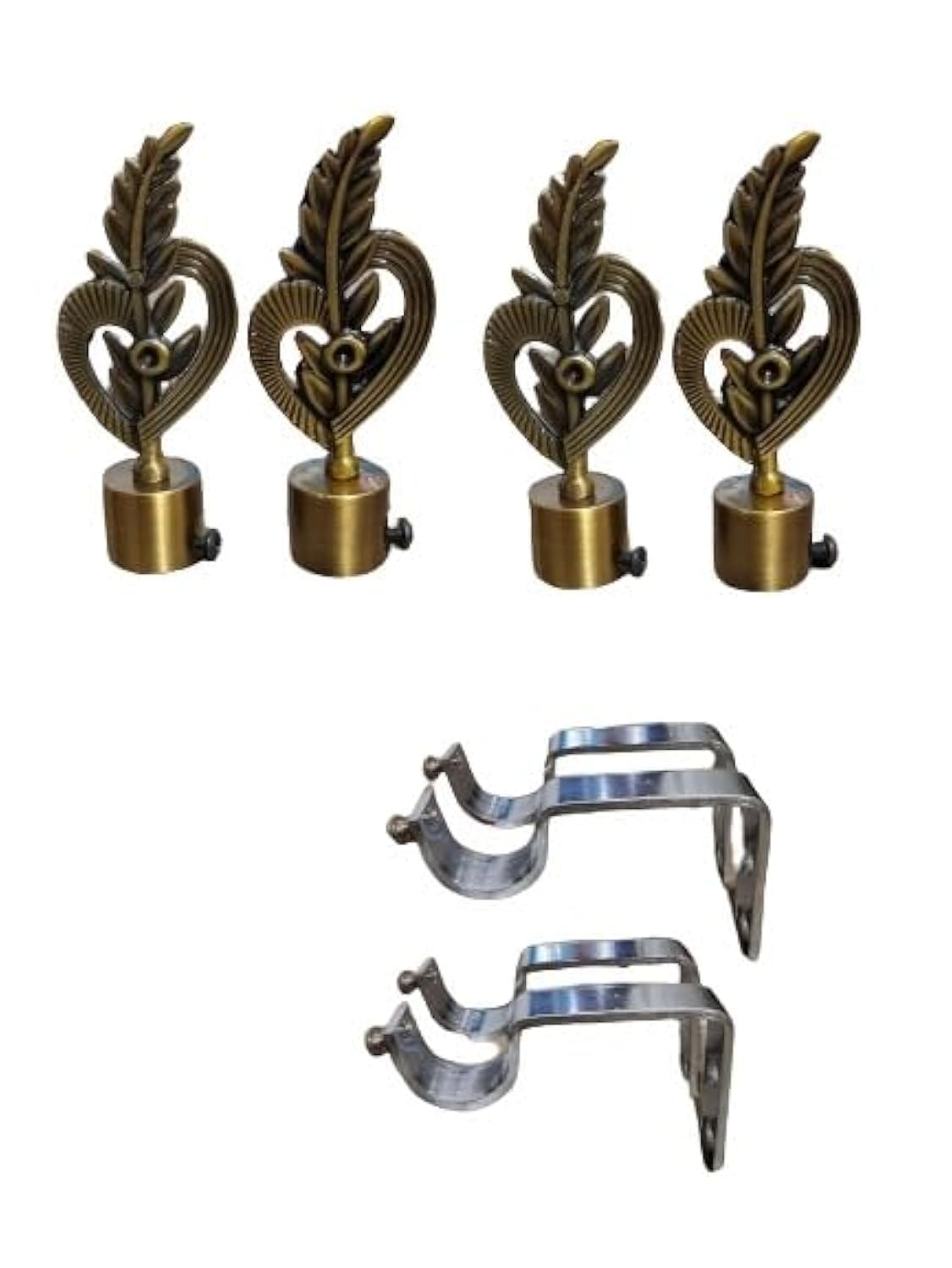 Upscale Set of 4 Feather Finials with 4 side supporters for 25mm Curtain Rod|Stainless Steel Curtain Bracket|Curtain Accessories for Doors and Windows|Curtain Fittings|Curtain Holders
