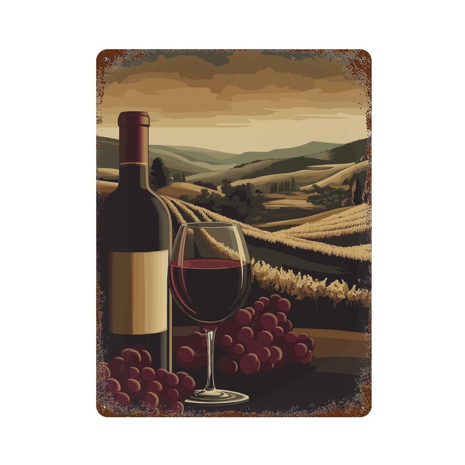 Decorative Tin Sign Wine Country Landscape Tuscany 15.7"x11.8", Vintage Wall Decor for Pub, Kitchen And Man Cave Decor