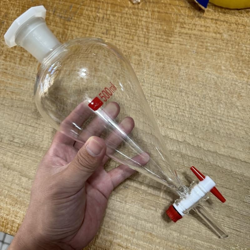 Imbuto separatore a forma di pera in vetro da laboratorio marrone e trasparente da 1 pezzo for la separazione di oli essenziali e esperimenti chimici(1000ml transparent)