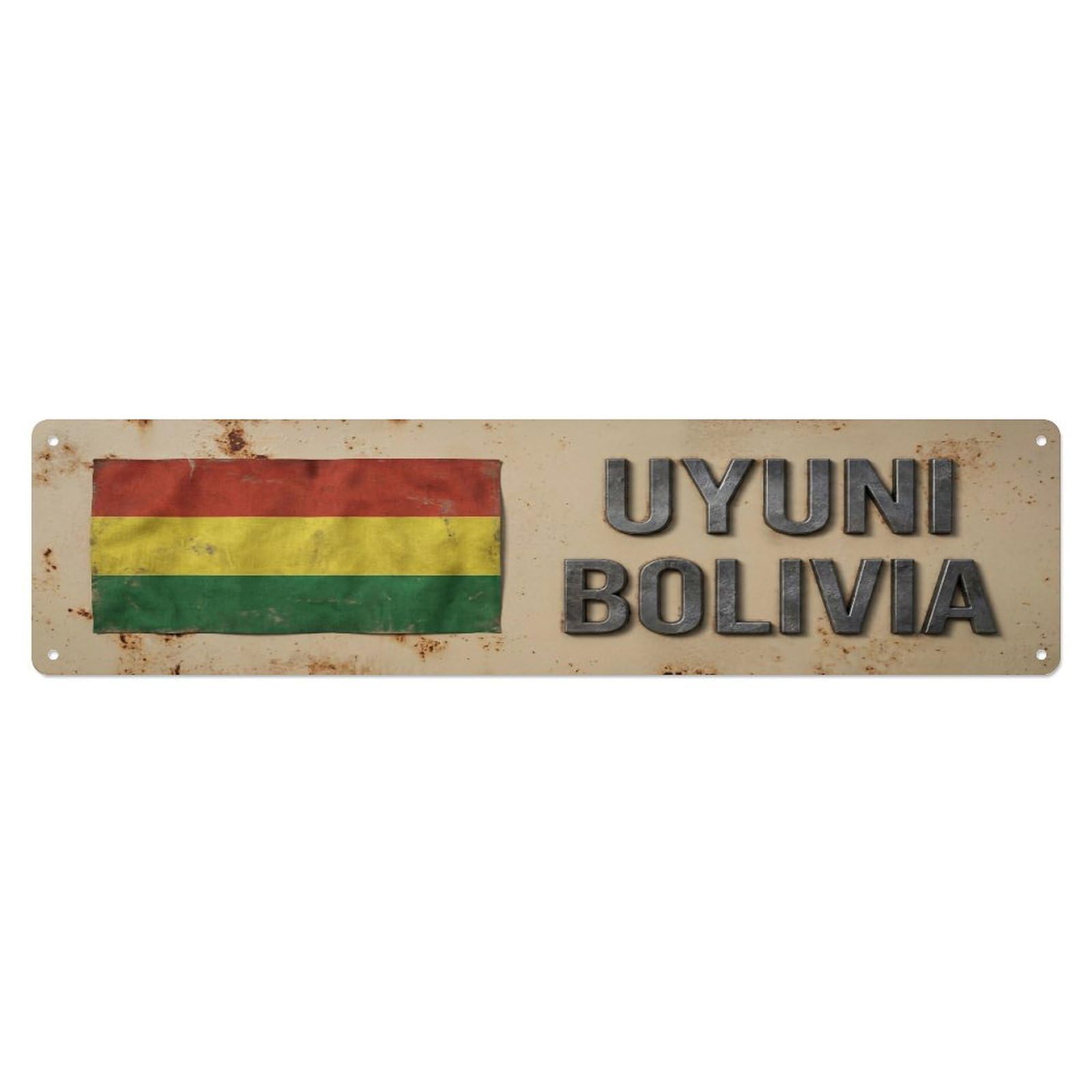 Tgrcjimh Style Metal Tin Sign Vintage Uyuni Bolivia Flag Decor Rustic Travel
