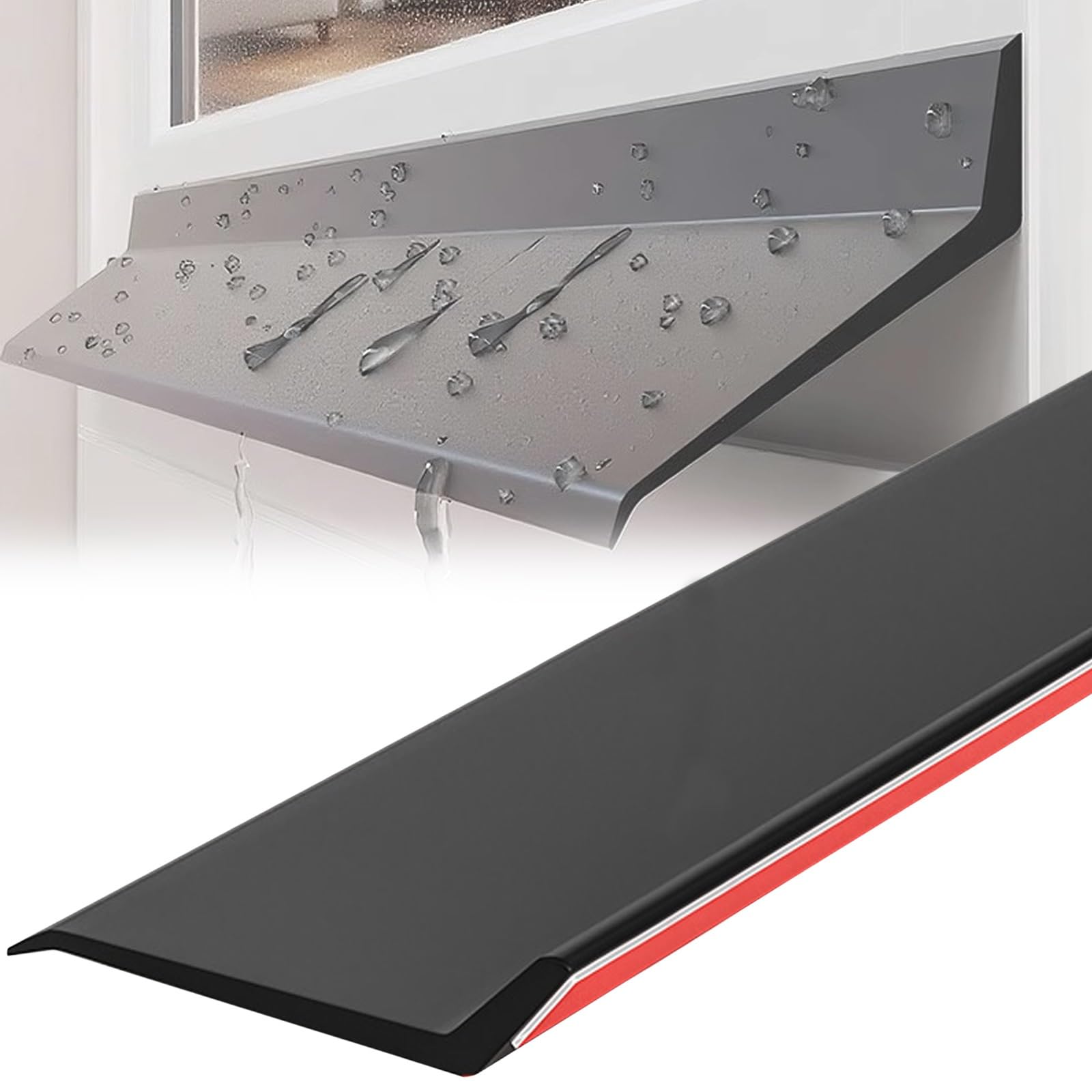 Striscia Antipioggia In Gomma Nera Flessibile Tagliabile, Smusso A 135° + Deflettore, Barriera Impermeabile Per Porte E Finestre Supporto Adesivo In Un Unico Pezzo Facile Da Installare(5.5cmx350cm)