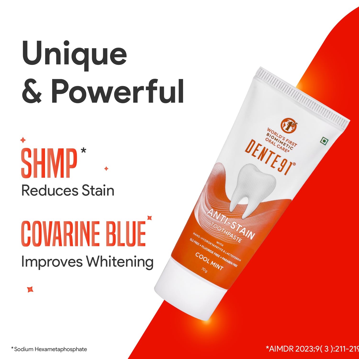 Dente91 Anti-Stain Expert Toothpaste for Stain Removal &Teeth Whitening | Protects against Dental Caries & Strengthens Enamel | Reduces 63% stains in just 3 days | 70g (Pack of 1)
