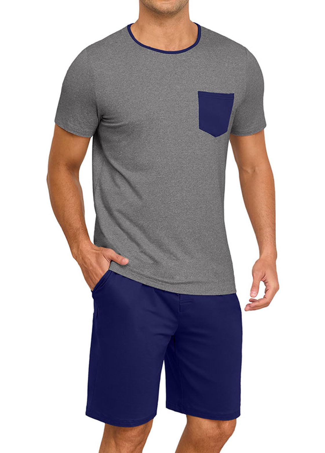 PrinStory Mens Pajamas Set Short Sleeve Pjs Sets S-3XL