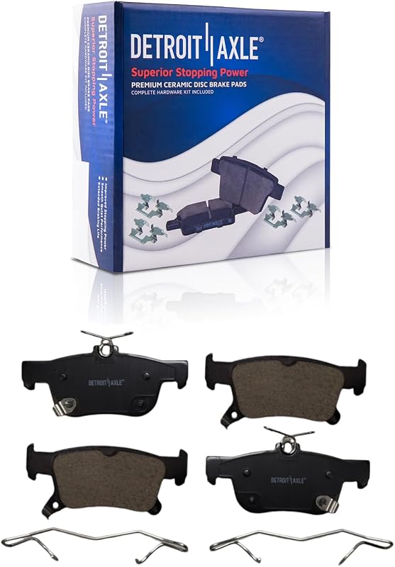Pastilhas de freio traseiras cerâmicas Detroit Axle para Buick Envision 2016-2020 – 2 unidades com ferragens