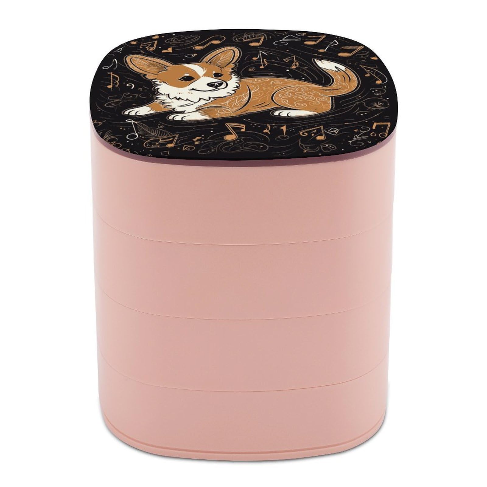 JTREHY Corgi Who Loves Music Jewelry Box 4-Layer Covered Rotating Jewelry Storage Box Large Capacity Storage Boxes Portable Jewelry Case for Bracelets Earrings Necklace