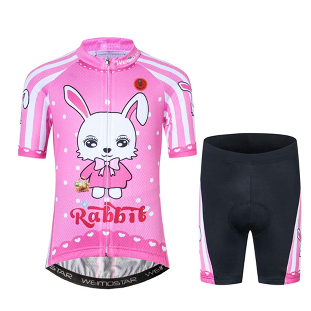 Children Bike Clothing Riding Summer Cycling Jersey Shorts Padded Bicycle Sportswear Rabbit Pink S