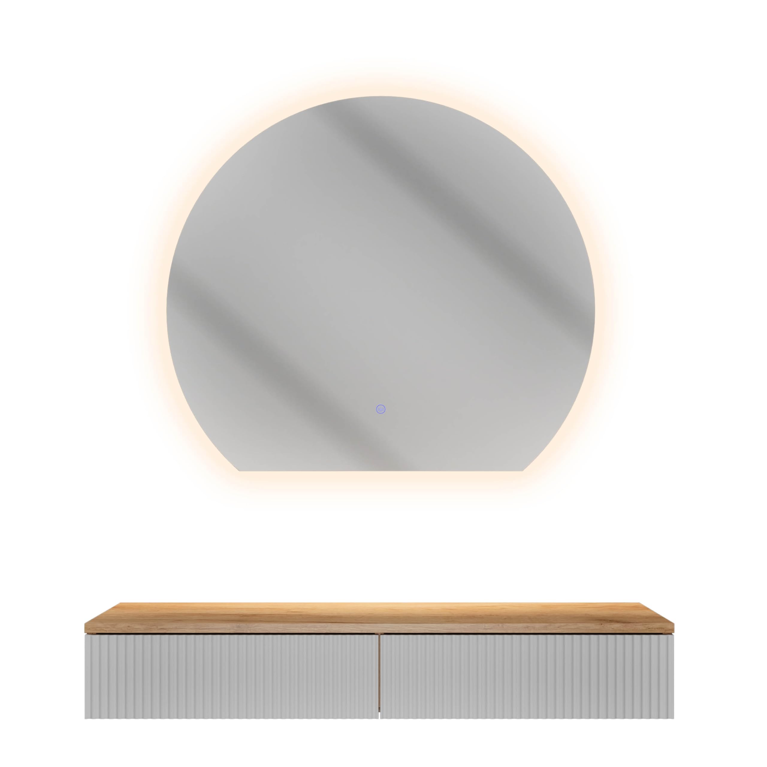 Planetmöbel Set di Guardaroba per Ingresso con Consolle 100 cm incluso Specchio con Illuminazione Semicircolare, Consolle da Parete 100 x 16 x 35 cm (Rovere Dorato/Bianco), Specchio da Parete Aube 80