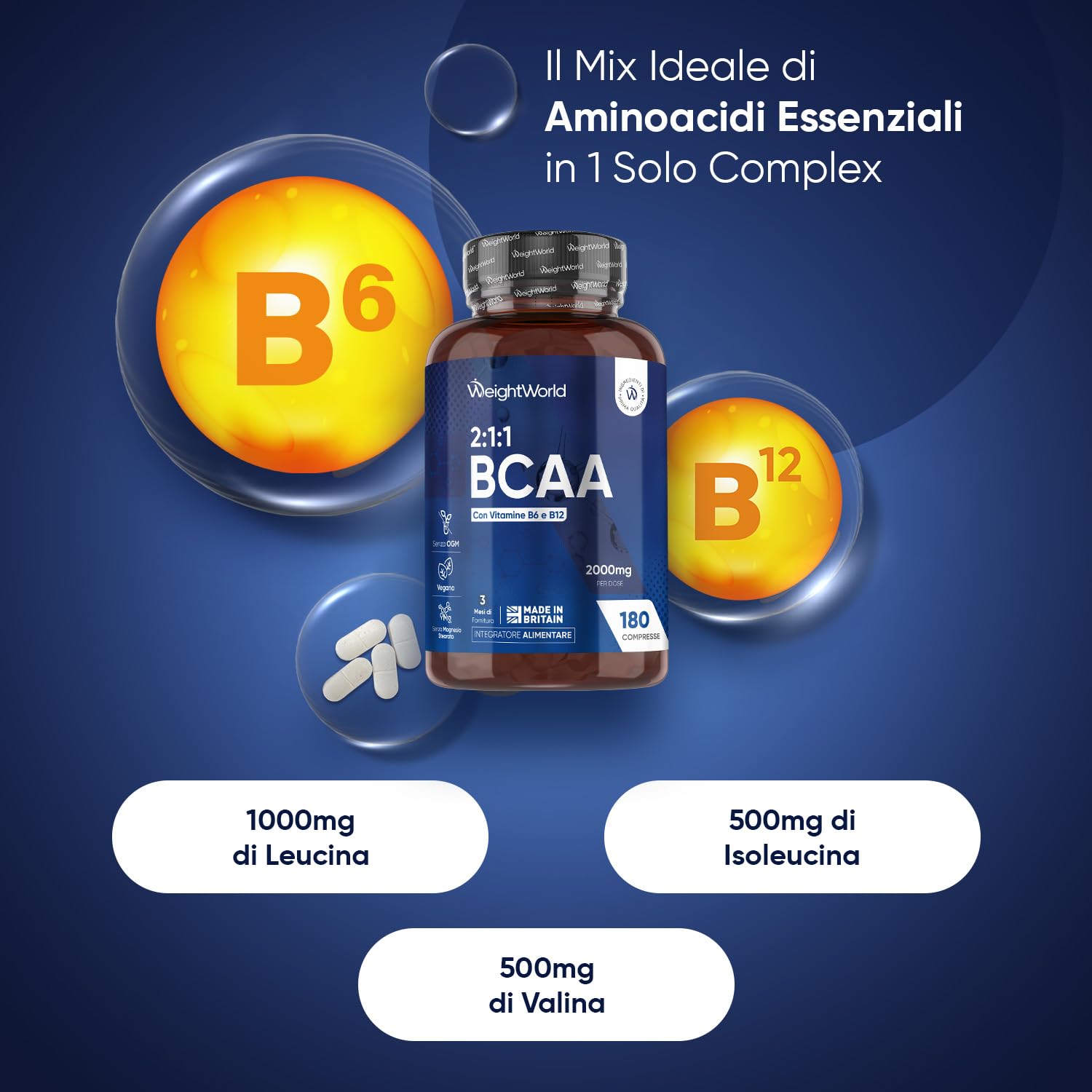 Creatina Monoidrata, BCAA 2:1:1, Omega 3 Olio di Pesce, Bundle, 240 Softgel + 270 Compresse + 180 Compresse, Omega 3 2000mg con EPA e DHA, Creatina Monoidrato 3000mg, Aminoacidi Ramificati 2000mg
