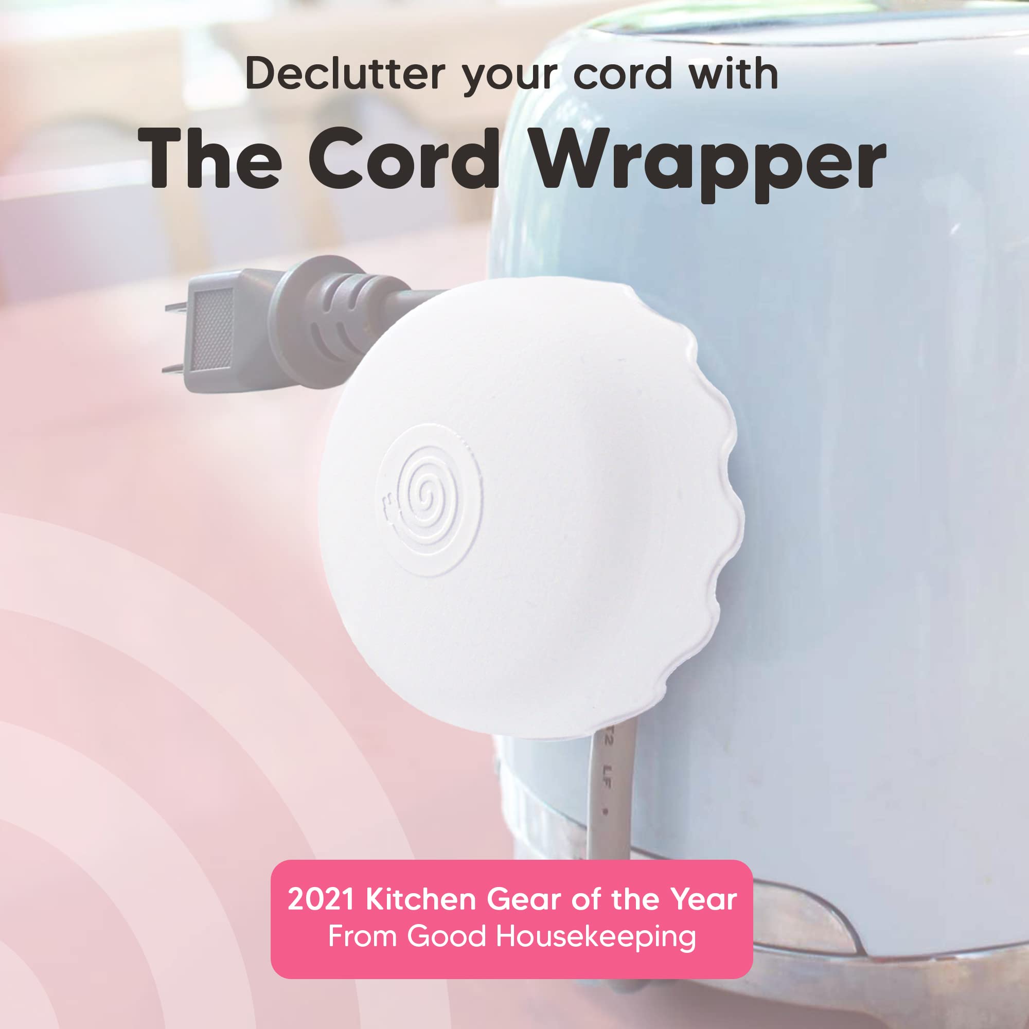 The Cord Wrapper Organizador de cables, soporte para cables, protector de cables, perfecto para la gestión de cables con aparatos de cocina, baños, salas de estar, oficinas y más (2, blanco)