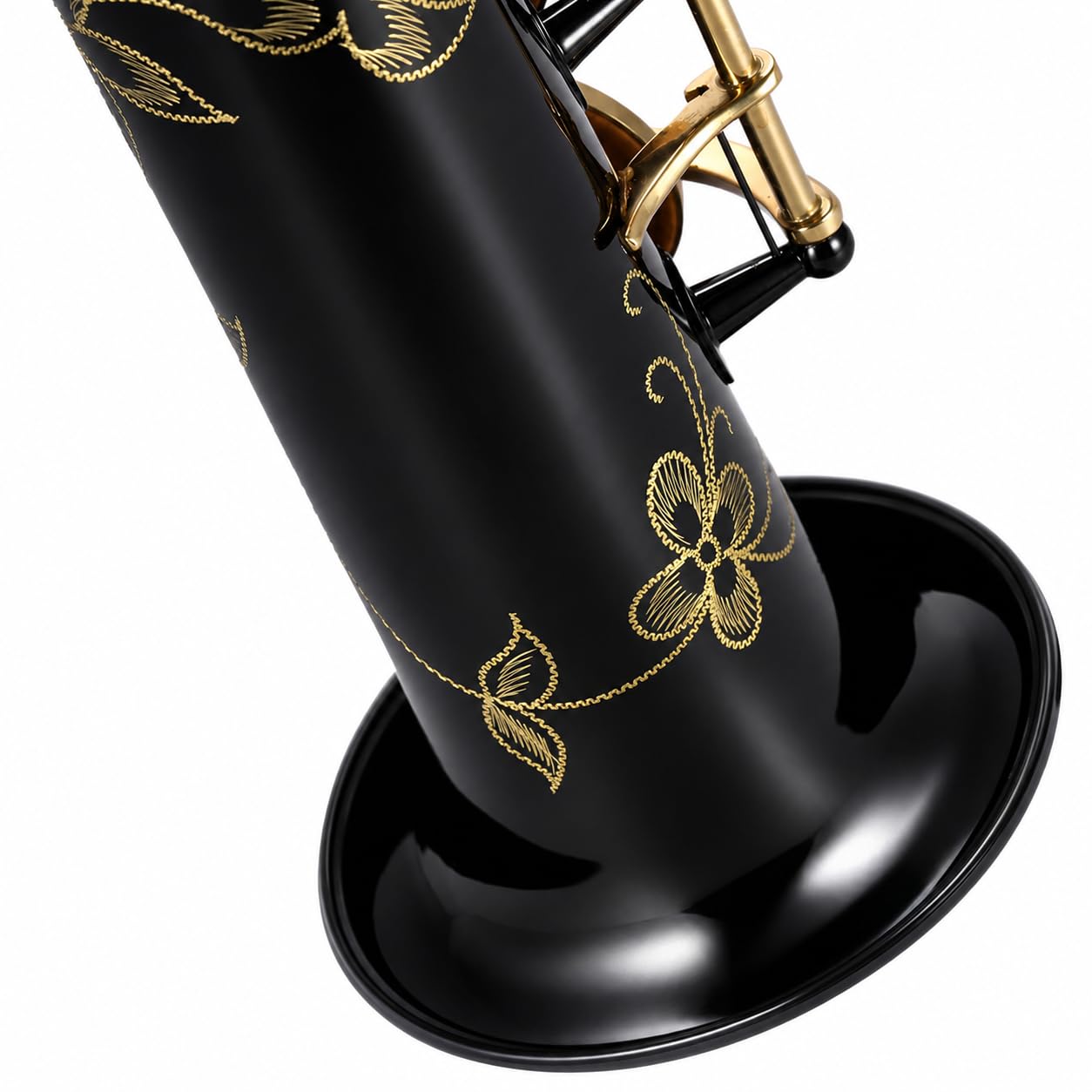 Saxofón soprano recto Bb, instrumento de viento de madera de latón con llaves de concha natural, patrón tallado, funda de transporte, correa y kit de limpieza