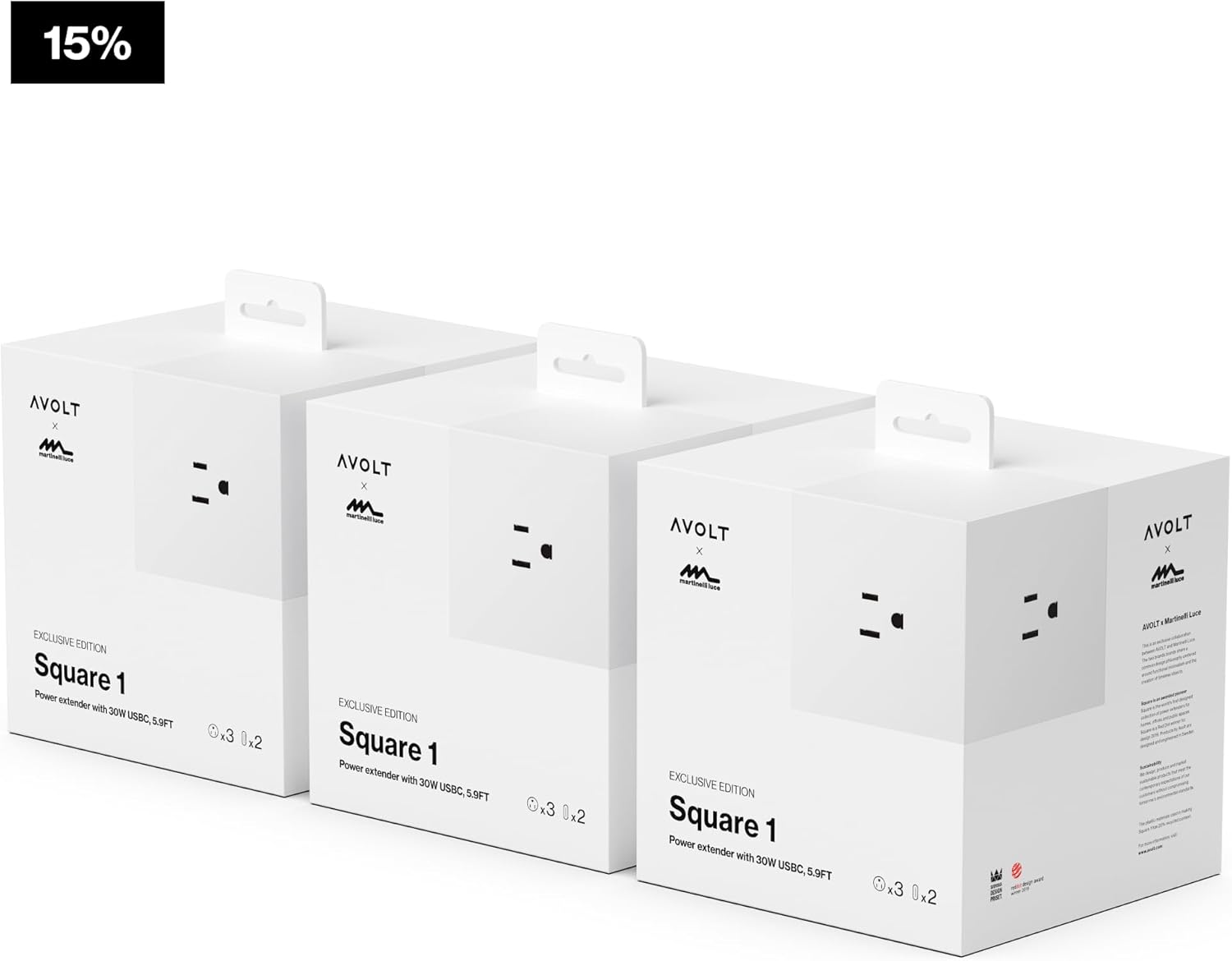 AVOLT Square 1 Magnetic Power Cube – Power Strip Cube, 3 AC Outlets, 2 Ports, Adhesive Mount, Modern Desk Power Strip for Home Office & Bedside, 5.9ft Extension Cord (Opal White, USB C - 5.9ft)