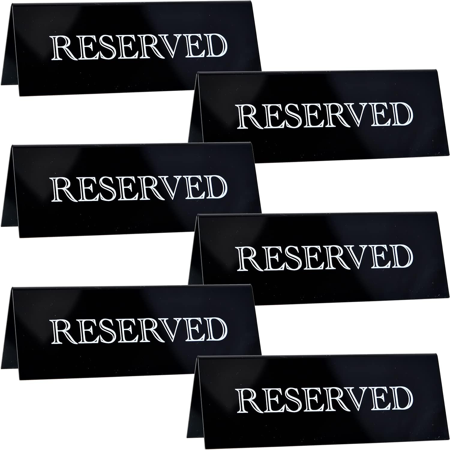 6 Pieces Acrylic Reserved Table Sign- 7.9 x 2.7 Inches Guest Reservation Table Tent Sign Black Acrylic Reserve Seating Signs with White Letters, Reserved Signs for Wedding Event Restaurant Tabletop