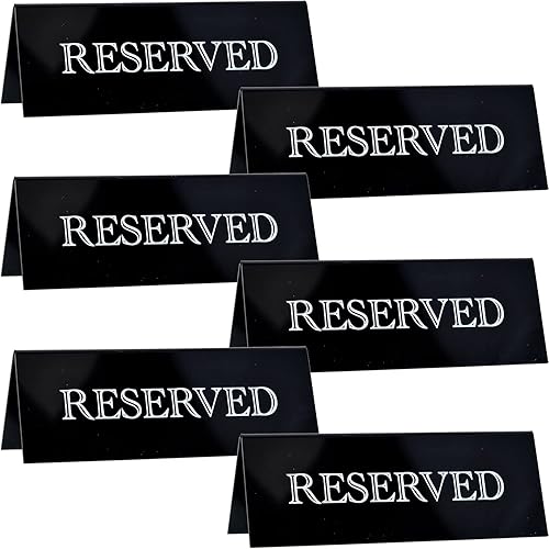 6 letreros acrílicos de mesa reservados, 7.9 x 2.7 pulgadas, letrero de mesa de reserva de invitados, letrero de acrílico negro con letras blancas,