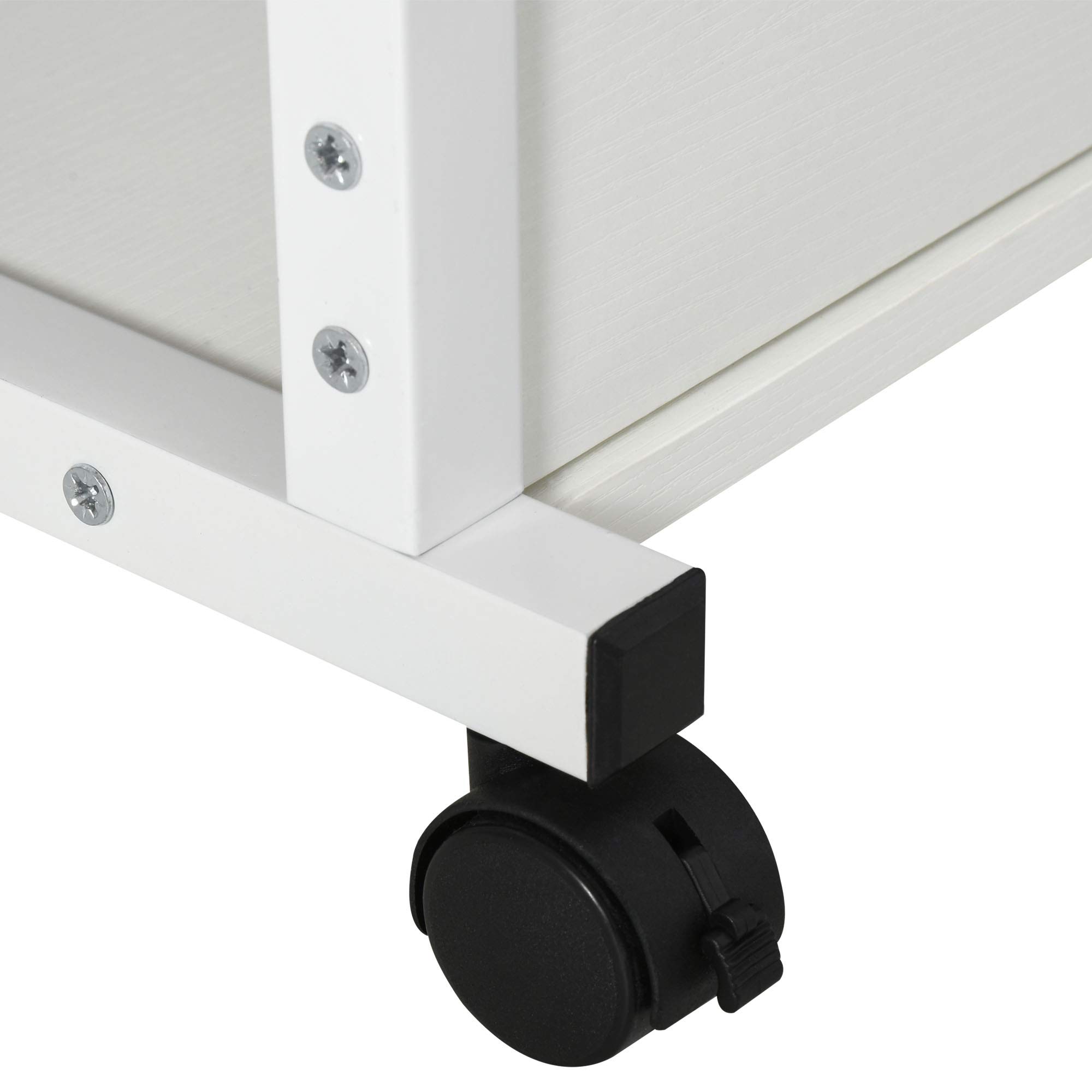 HOMCOM Beistelltisch Couchtisch mit Rollen 80x40x72-82 cm Weiß | Höhenverstellbarer Schreibtisch mit 2 unteren Regalen, Sofatisch Laptoptisch, Betttisch, für Esszimmer Wohnzimmer, Metall