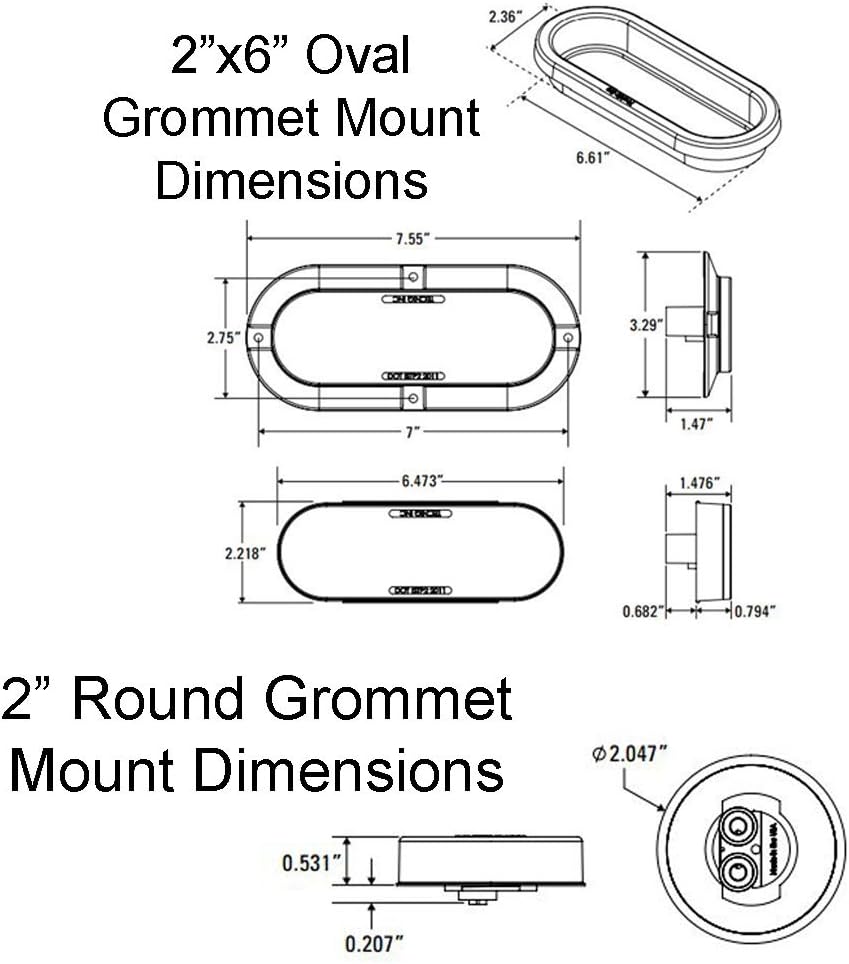 Johnson Trailer Parts LED Light Kit for Trailers Trucks RV - Oval Stop/Turn/Tail Lights - Oval Reverse Lights - 2" Round Amber Lights - 2" Round Red Lights (Over 80" Width) (Grommet Mounted)