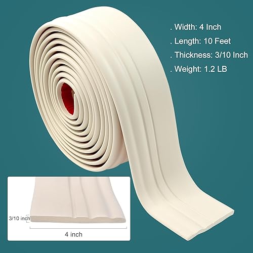 Miniatura 2 de Yuzzy Moldeo para placa base de pared de goma autoadhesiva de 4 pulgadas x 10 pies, molduras de vinilo para zócalo de pared para base de piso, base