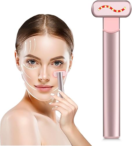 Dispositivo de varita facial 4 en 1, terapia de luz roja para cara y cuello, dispositivo de estiramiento facial para masajeador facial que reduce