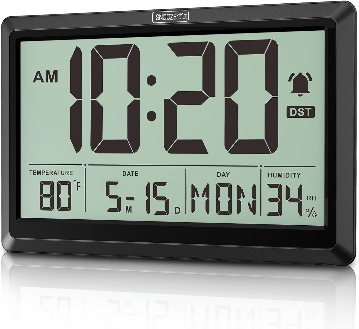 XREXS 10.4 Inch Digital Wall Clock, Battery Operated Large Display Clock, Digital Calendar with Indoor Temperature/Humidity/Date/Day, Auto DST for Classroom, Livingroom, Office(No Backlight)