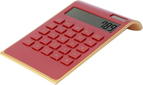 Miniatura 7 de Calculadora portátil de 10 dígitos Pantalla LCD inclinada Calculadora de energía solar ultra delgada para negocios de oficina en casa (rojo)