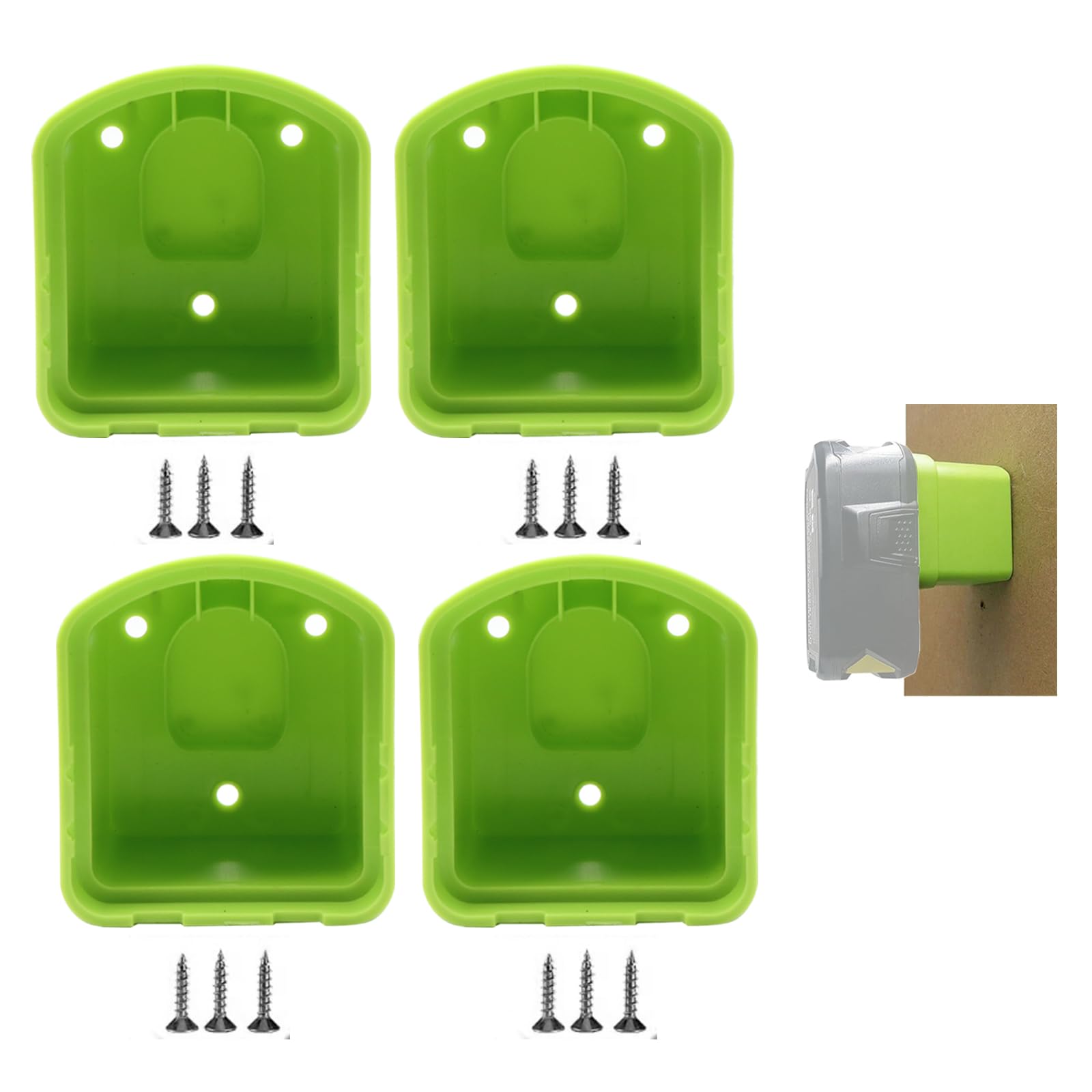 4 Packs Battery Holder Compatible with Ryobi 18V Battery Plastic Battery Dock Holder Wall Mounted Battery Storage Bracket with Screws for Workshop Garage Bench