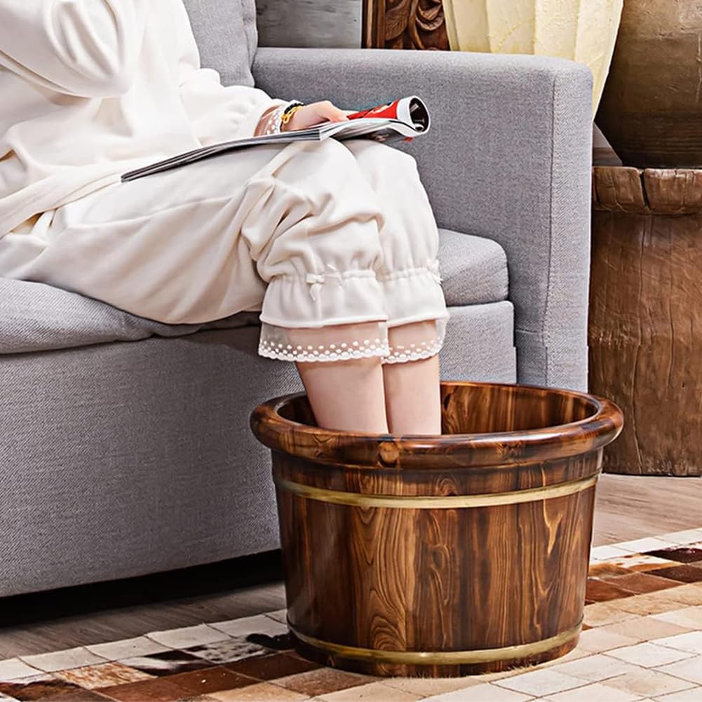 Bain De Pieds en Bois De 10,2 Pouces avec Couvercle, Équipé De Roues De Massage des Pieds Et d'un Robinet De Vidange, Petit Bain De Pieds en Bois Massif Soulage La Pression des Pieds