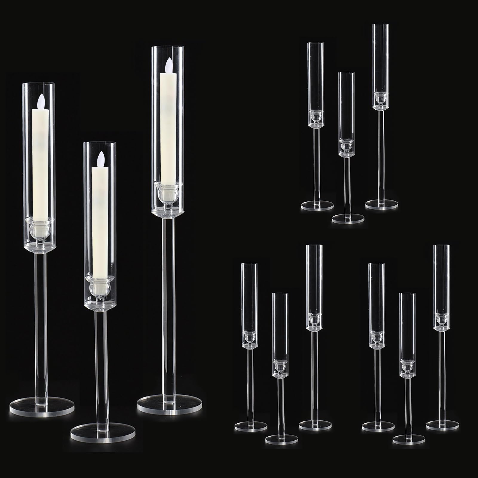 Photo 1 of 12PCS Clear Acrylic Candle Holder with Lampshade Wedding Table Centerpiece