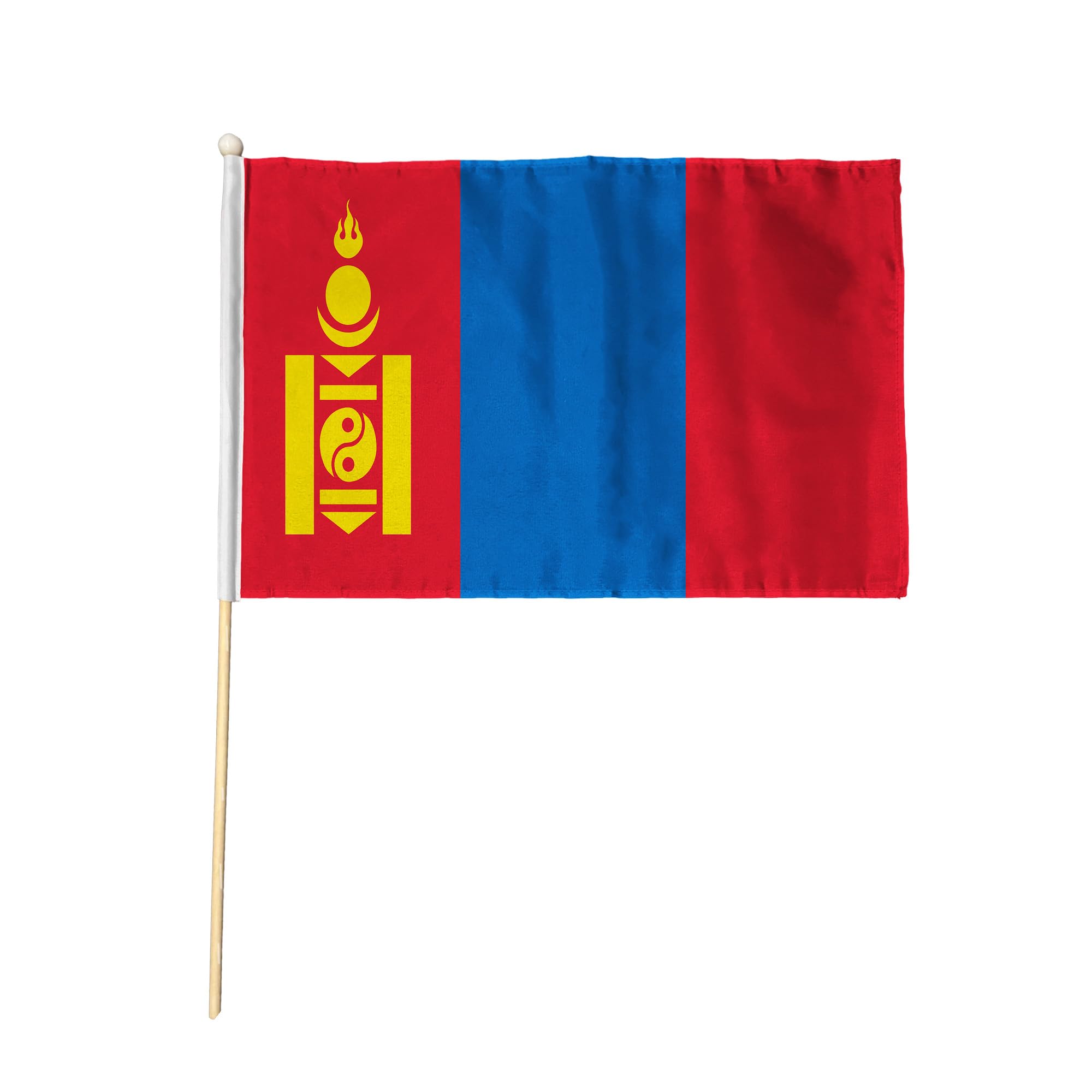 Flagtex Mongolia Pack of 12 Hand Waving Flag (18x12 Inch Large) - Premium Wooden Stick Hand Flag Big Size Natural Wood Pole Mongolian National Flag Events Parades Celebrations Cultural Festivals