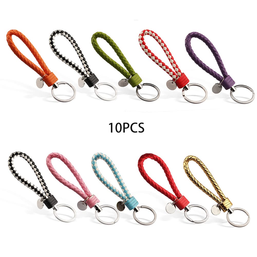 10 Pezzi Portachiavi in Pelle Intrecciata Portachiavi da Auto Elegante Intrecciata a Mano Portachiavi in Pelle per Uomo Donna Chiavi Auto Anello Multicolore No.17