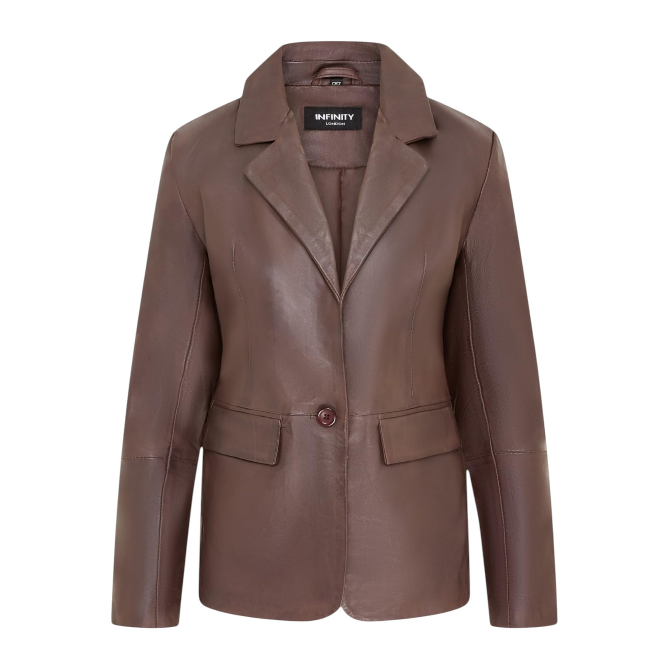 Infinity Leather Women's Brown One Button Leather Blazer Jacket-Newhaven In | Size: 14