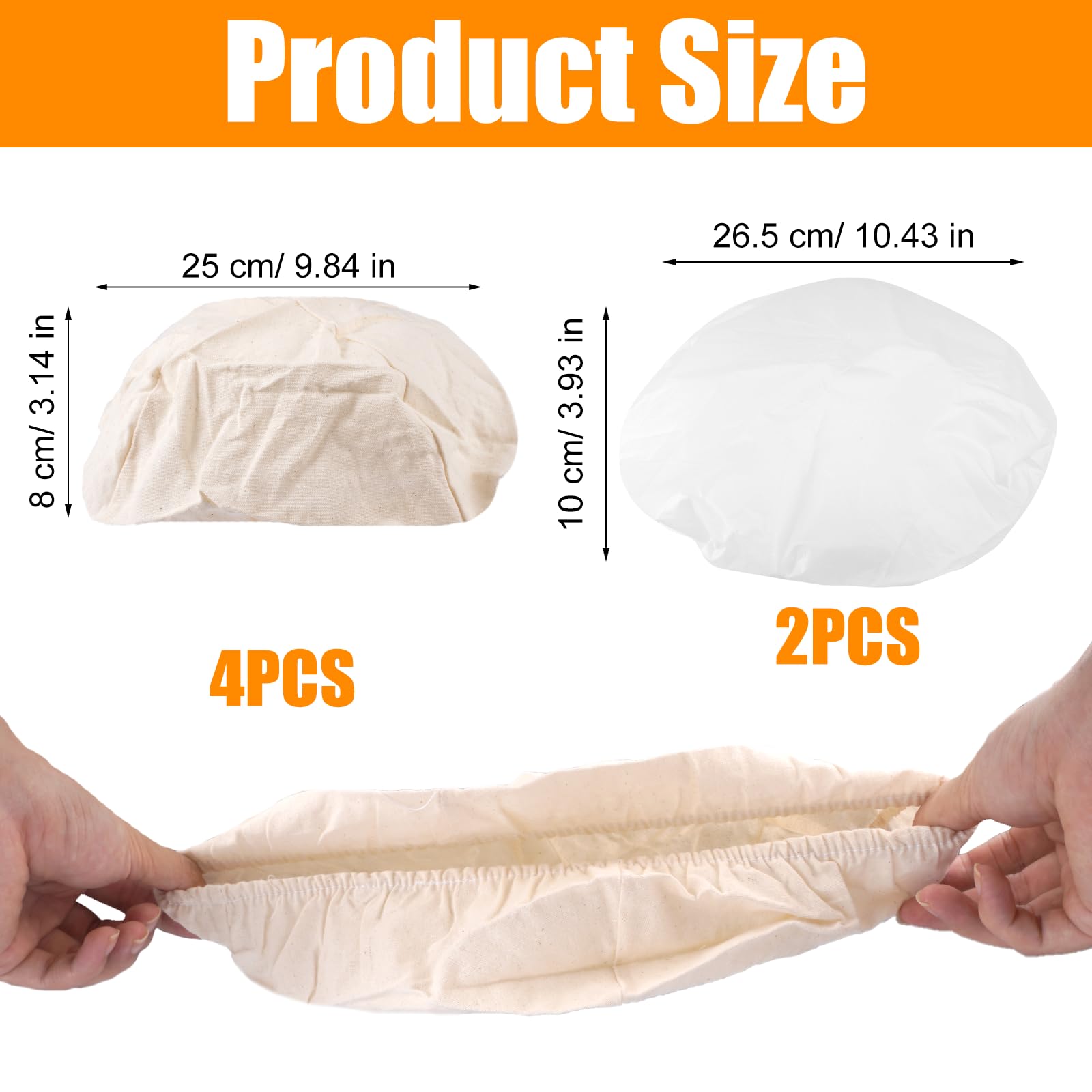 4 + 2 Pezzi 25 Cm Cestino Lievitazione Pane & 28 Cm Coperchio per Lievitazione del Pane, Inserto in Lino per Cestini di Lievitaziones per Di Cucina, Cottura in Casa