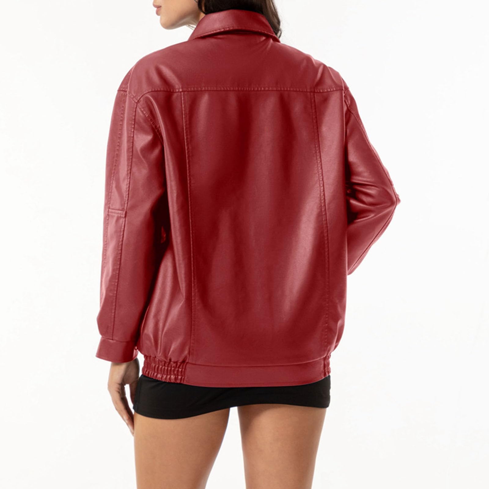 Lederjacke Damen Damen Kunstlederjacke Oversize Motorrad Übergröße Moto Biker Lederjacke Mantel Kurz Leicht Mode Lässige Kunstlederjacke L