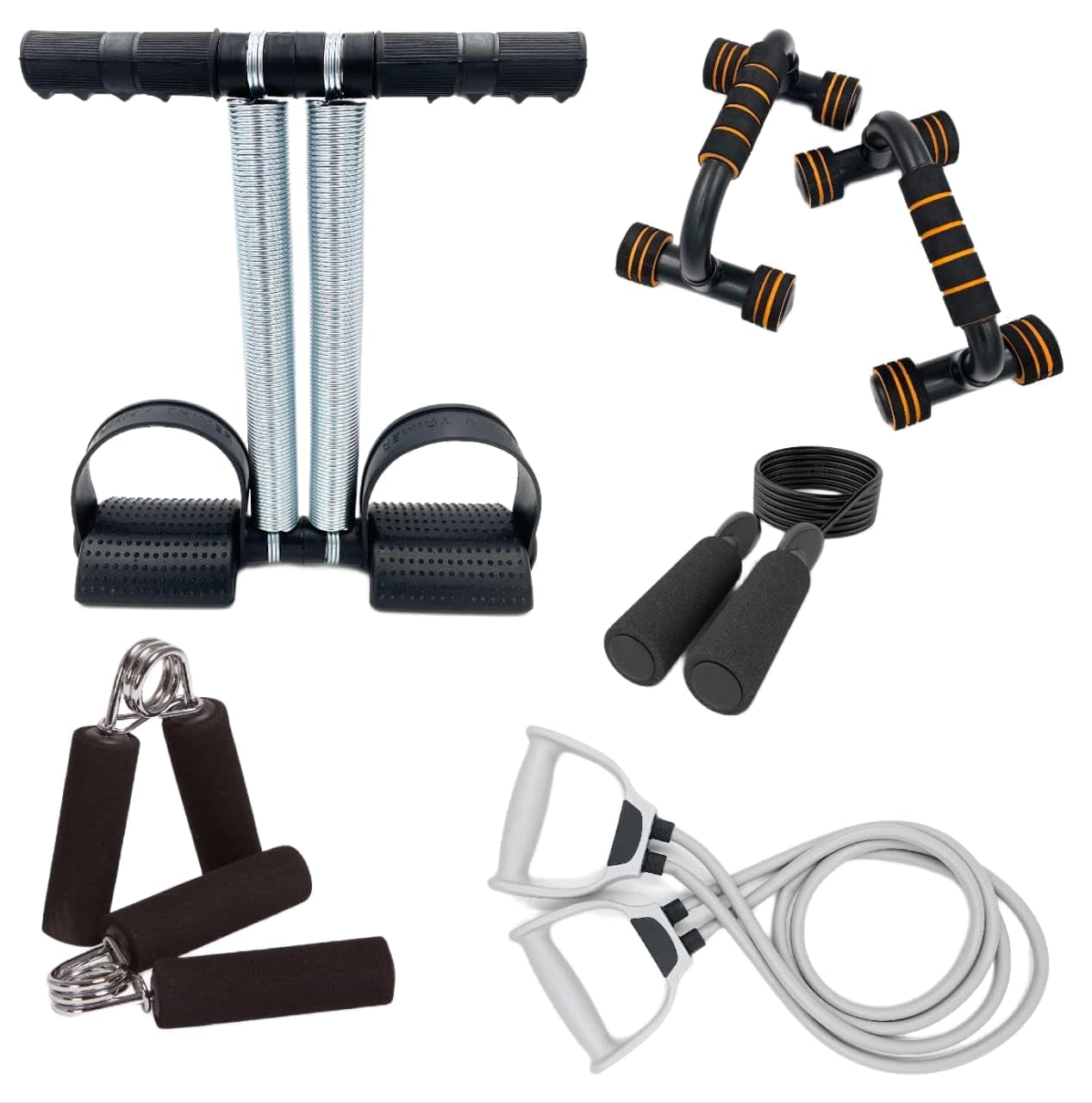 Sixteen Gym Equipment Set for Home Workout Combo Men and Women, Pack of 5 – (Tummy Trimmer, Pushup Stand, Toning Tube Band, Skipping Rope, and 2 Hand Grips) (B0CR1LVJ9X) Amazon Price History, Amazon Price Tracker