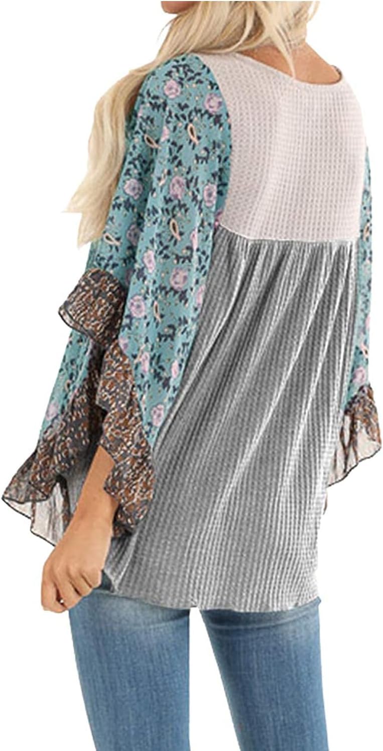 CASURESS Womens Floral Printed 3 4 Sleeve Shirt Batwing Loose Tops Blouses Pullover - Image 2