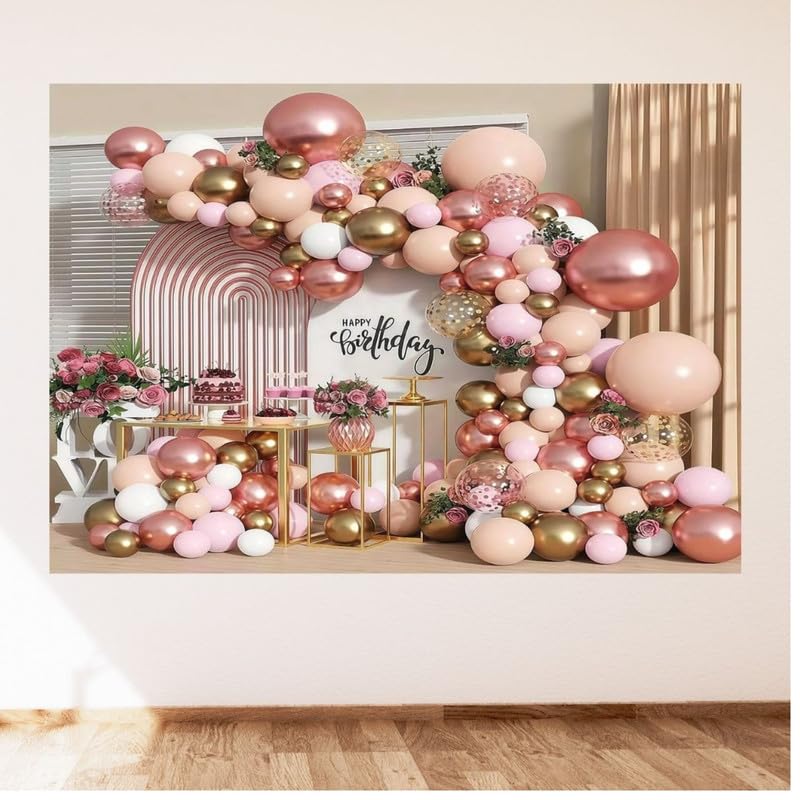 Image of Elegant Gold Balloon Decoration Backdrop with Floral Accents for Birthday and Celebration Events (Pack of 1)