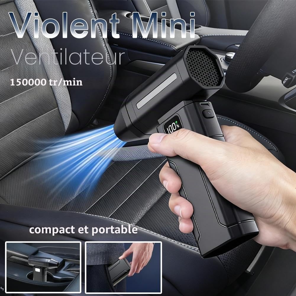 Dépoussiéreur électrique, 150000 tr/min, souffleur d'air turbo mini sans fil, dépoussiérant électrique rechargeable à air comprimé, outil manuel de déneigement pour ordinateur, clavier, maison