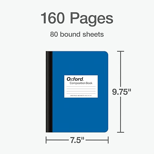 Miniatura 2 de Oxford Composition Cuaderno de 12 unidades, papel de rayas anchas, 7.5 x 9.75 pulgadas, 80 hojas, cubiertas azules (63743)