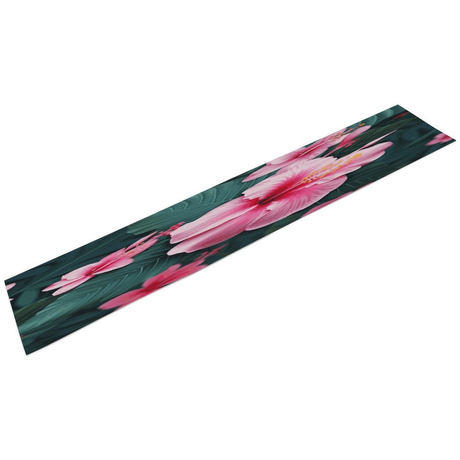 Btcowzrv Style Hawaii Pink Flower Linen Table Runner 72.4 Inches Long, Machine Washable Table Runner For Party Kitchen Dining Table Coffee Holiday Party Decor, 13.4"X72.4"