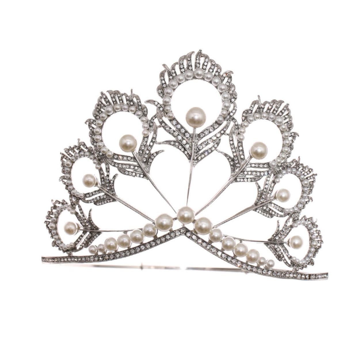 Diadema de Novia Perlas de Cristal, Tocado de Boda | Aleación de Color Claro, Estilo Lujoso y Vistoso, Ligera para Ceremonia y Cosplay