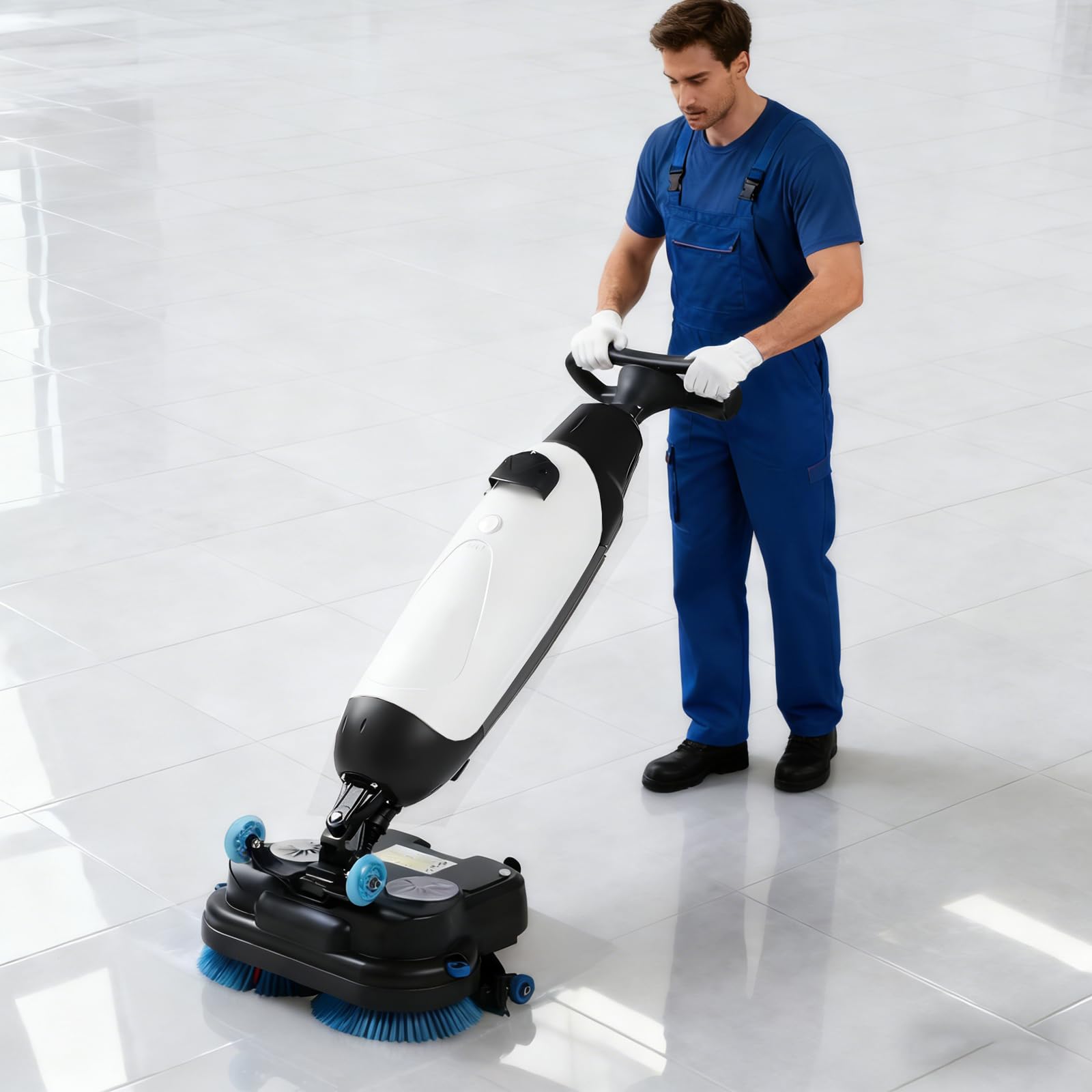 Lavasciuga Pavimenti Professionale Da 17", Pulizia a Umido e a Secco, 350 Giri/Min, Copertura 1200 M²/H, Batteria Al Litio Ricaricabile Senza Fili, Per Pavimenti in Legno, Piastrelle, Bianco-220V