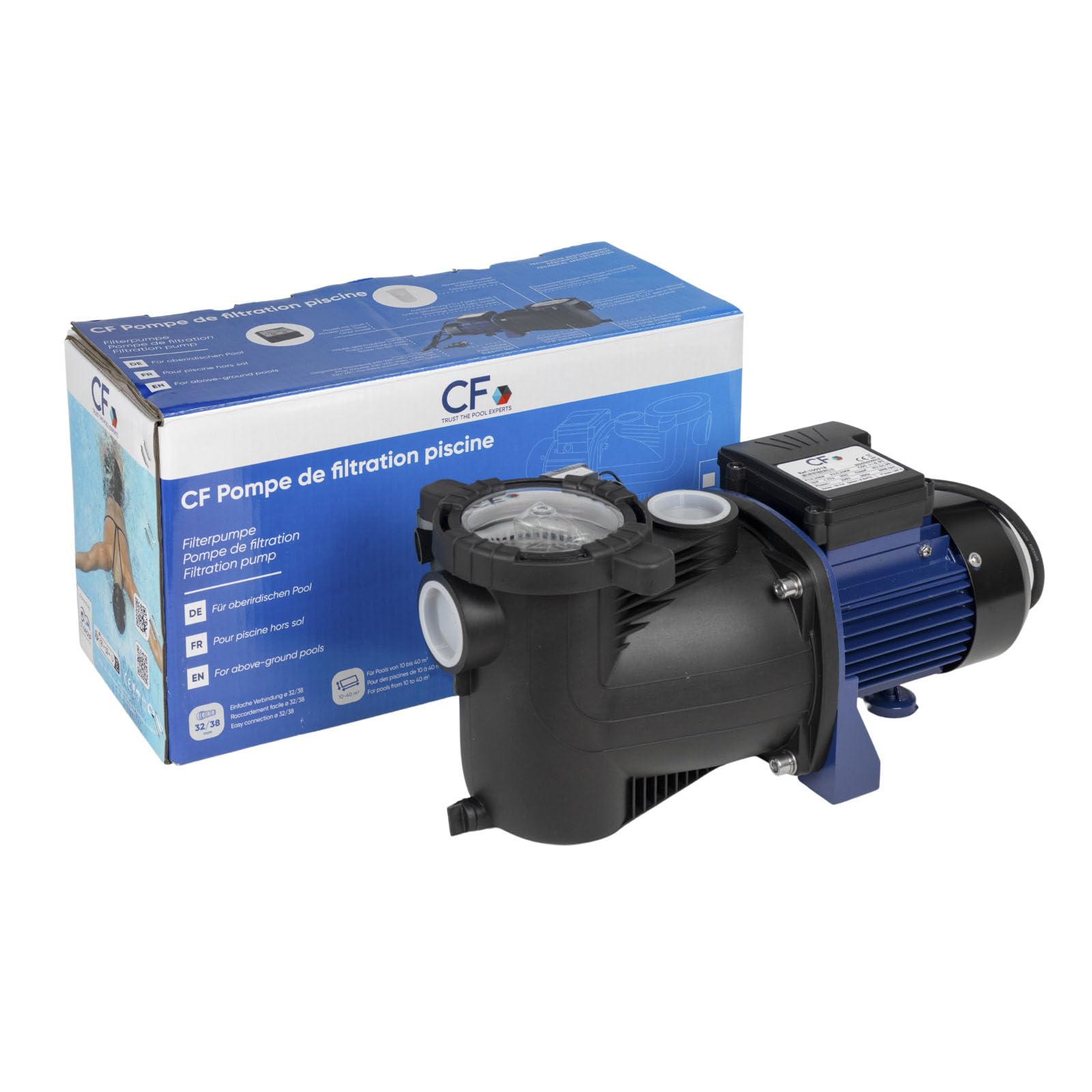 Aqualux Pompe Filtration Piscine - Modèle 1/2 - Piscine 20 à 40m3 - Débit Max 9.5 m³/h - avec Préfiltre - Couvercle Quick Lock sans Vis - A Utiliser en complément d'un Filtre