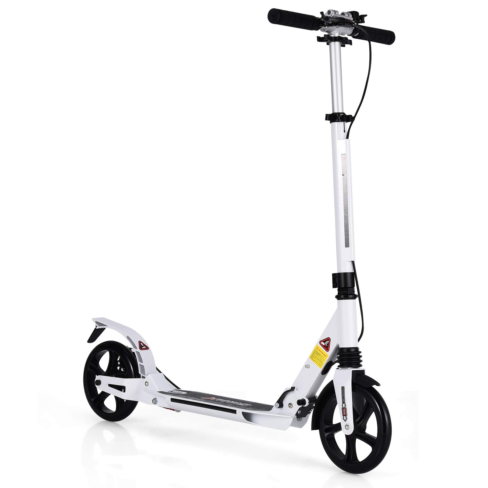 GYMAX Monopattino Pieghevole in Alluminio, Scooter con Manubri Regolabili in Altezza, Ruote Grandi, Paraspruzzi, Adesivi Riflettenti e Campanello, Ideale per Adulti o Ragazzi, Portata 100 kg