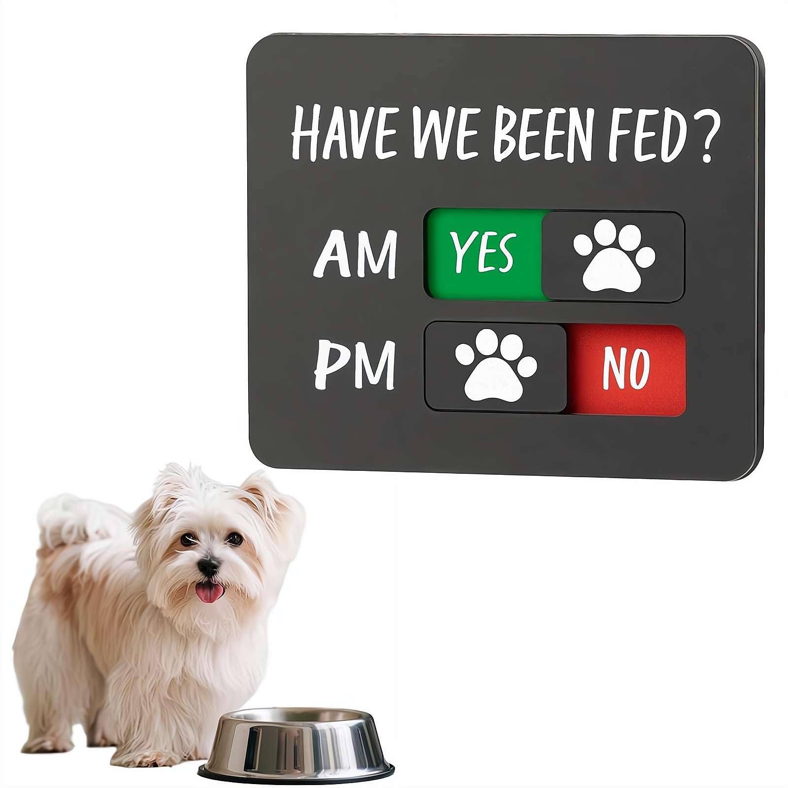 Cat Feeding Reminder Supplies with Magnet,Pet Feed T-racker with Have We Been Fed, Acrylic Dog Paw Slider Sign for Fridge, AM PM Feed Sign with Yes No Option