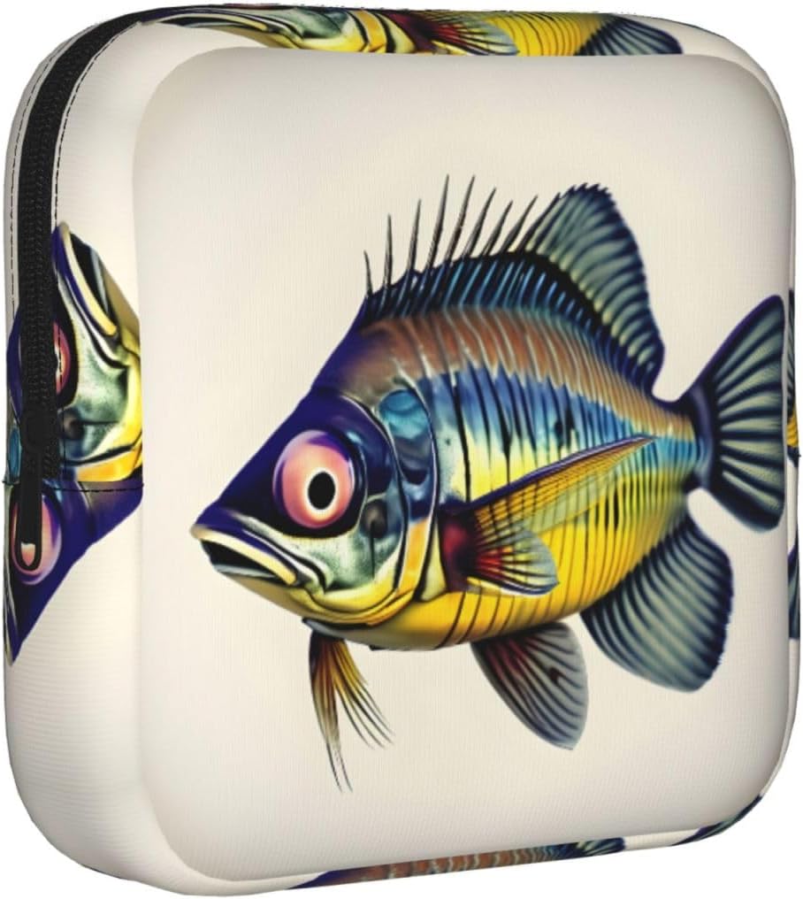 Fly Yellow Fish Print Women Period Bag Sanitary Pouch Portable Pad Pouch Tampon Holder Small Zipper Pouch Storage Bag