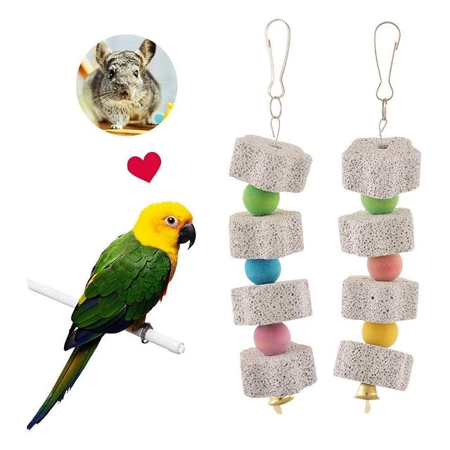 Juguete masticable para pájaros, piedra de moler con campana, 2 unidades (#4)